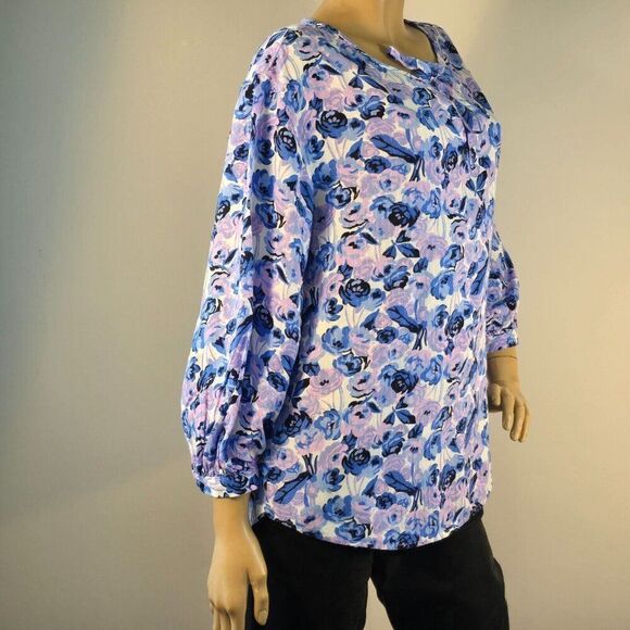 Caslon Nordstrom Womens Blouse Multicolor Floral Top Split Tie Neck Size Medium - Picture 5 of 9